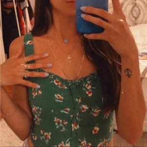 FOREVER 21 • Green Floral Button-Up Crop Top